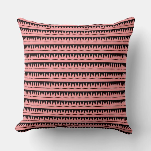 Aztec Mountains - Soft Pink on Black Cushion (Front)