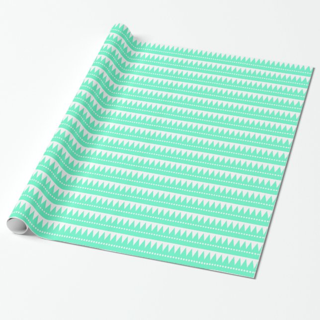 Aztec Mountains - Turquoise on White Wrapping Paper (Unrolled)