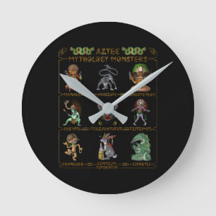 Aztec Mythology Monsters Round Clock
