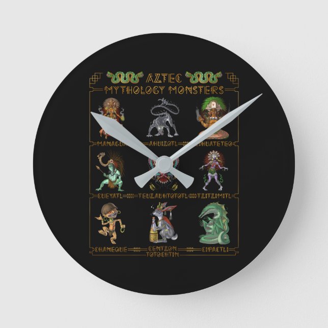 Aztec Mythology Monsters Round Clock (Front)