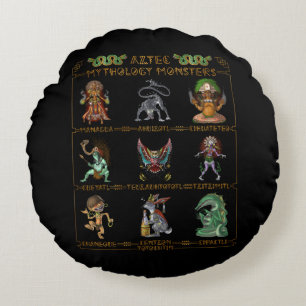 Aztec Mythology Monsters Round Cushion