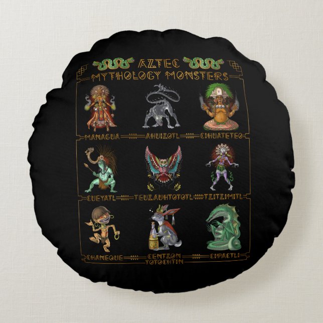 Aztec Mythology Monsters Round Cushion (Front)