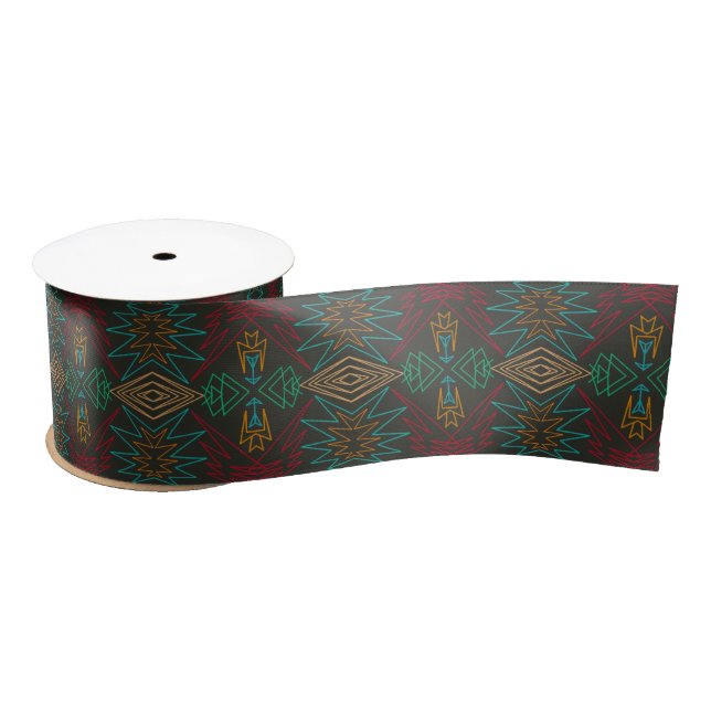 Aztec Native American Geometric Lined Pattern Art Satin Ribbon (Spool)