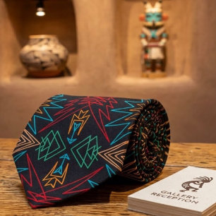Aztec Native American Geometric Lined Pattern Art Tie