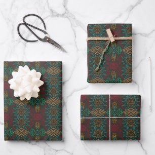 Aztec Native American Geometric Lined Pattern Art Wrapping Paper Sheet