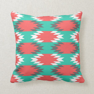 Aztec Native American Turquoise and Pink Pattern Cushion