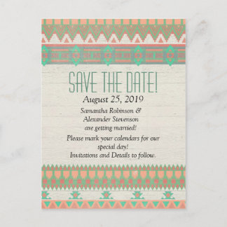 Aztec Native Pastel Peach/Aqua Save the Date Announcement Postcard