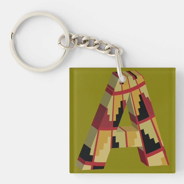 Aztec Navajo Pattern Letter A Key Ring (Front)
