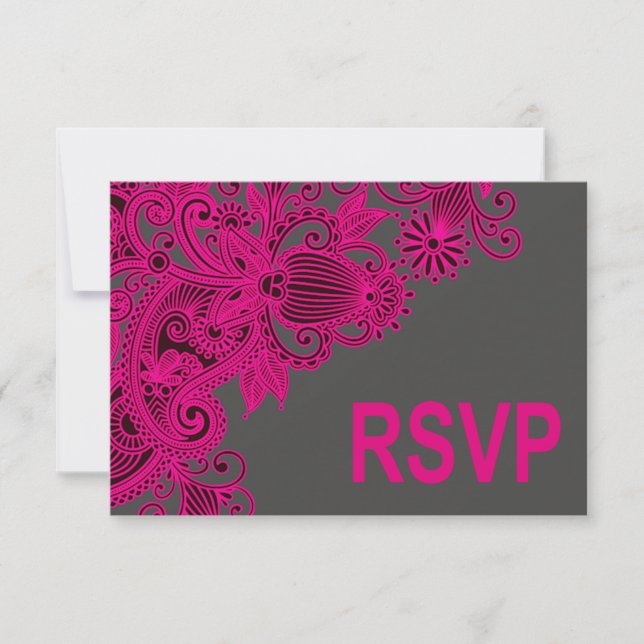 Aztec Paisley RSVP fuschia charcoal Card (Front)