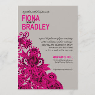 Aztec Paisley Wedding fuschia grey Invitation