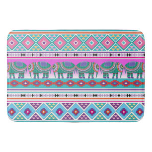 Aztec Pattern and Elephants Bath Mat