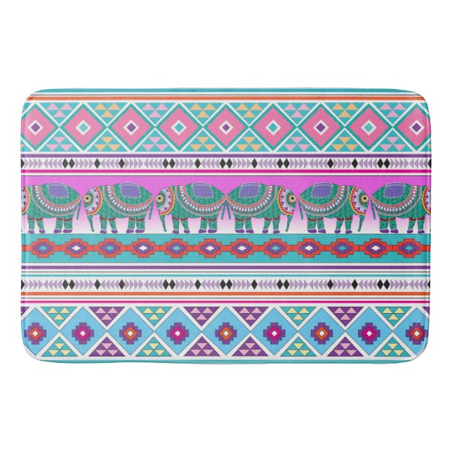 Aztec Pattern and Elephants Bath Mat (Front)