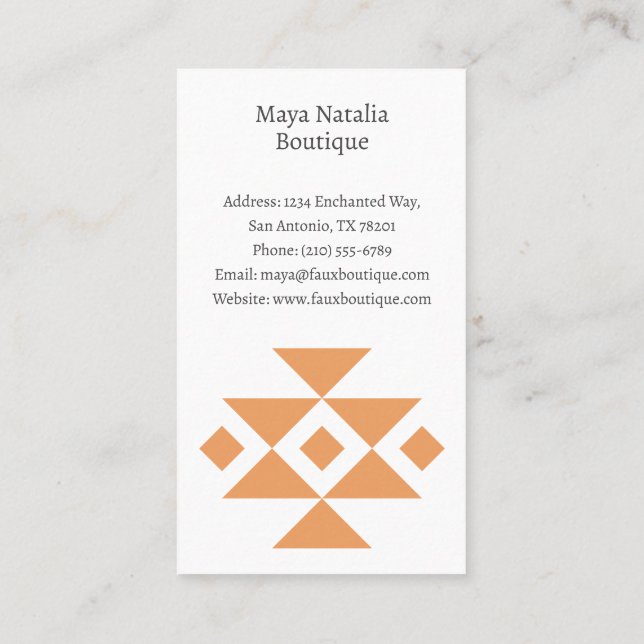 Aztec Pattern Boho Boutique Salon Business Card (Back)