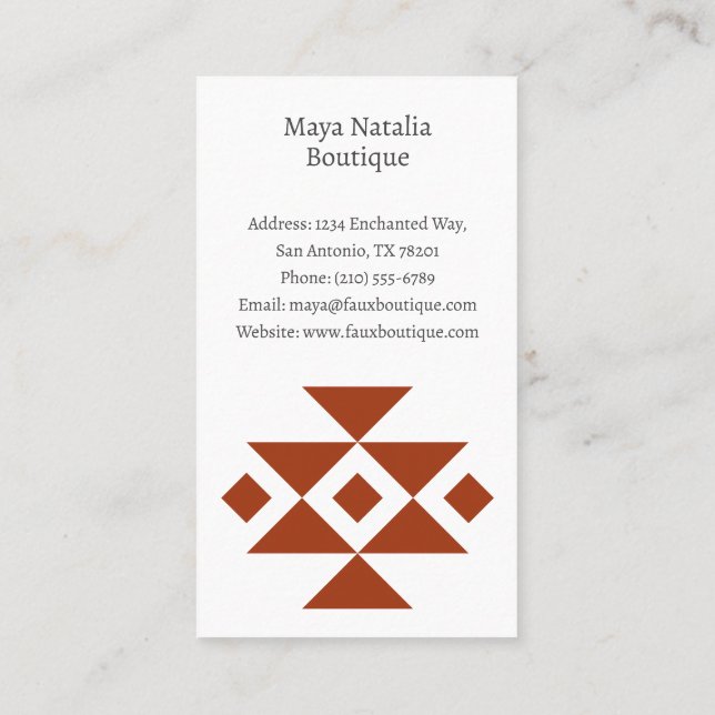 Aztec Pattern Boho Boutique Salon Business Card (Back)