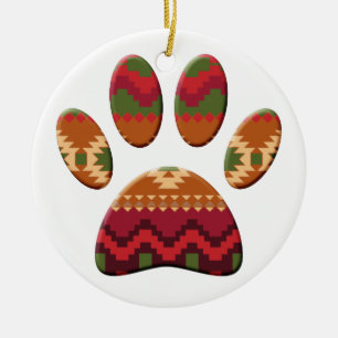 Aztec Pattern Dog Paw Ceramic Ornament
