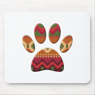 Aztec Pattern Dog Paw Print Mouse Pad