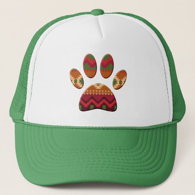 Aztec Pattern Dog Paw Print Trucker Hat (Front)