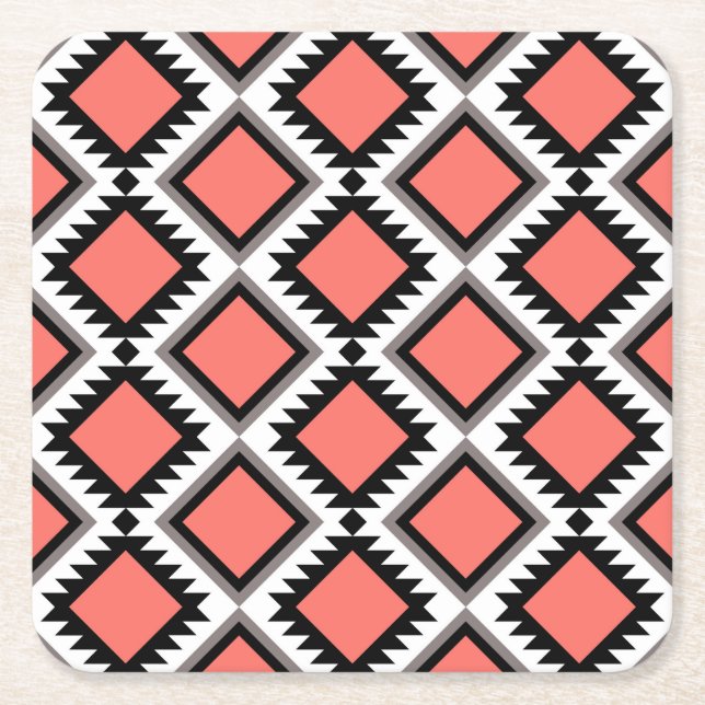Aztec pattern square paper coaster (Front)