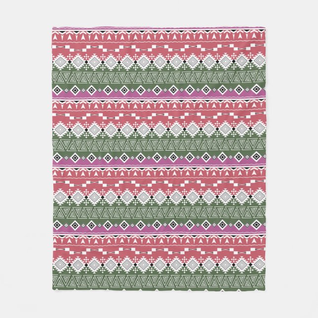 Aztec pattern, stripes . fleece blanket (Front)