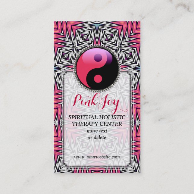 Aztec Pink Joy YinYang New Age Yoga Business Card (Front)