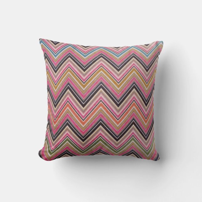 Aztec Pink Red Green Chevron Girly Pattern Cushion (Front)