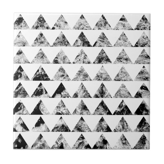 Aztec print black blank Black White Tile