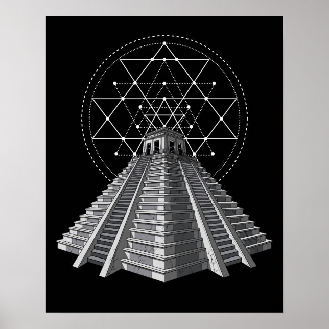 Aztec Pyramid Ancient Mayan Sacred Geometry Poster (Front)