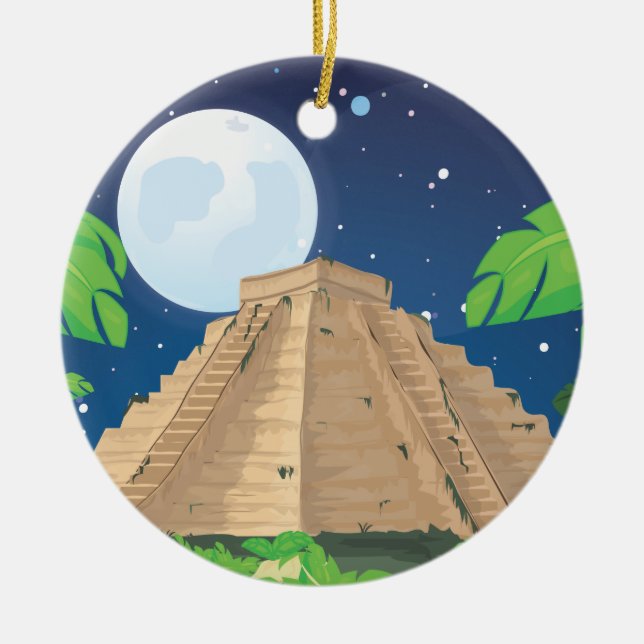 Aztec Pyramid Ceramic Tree Decoration (Front)