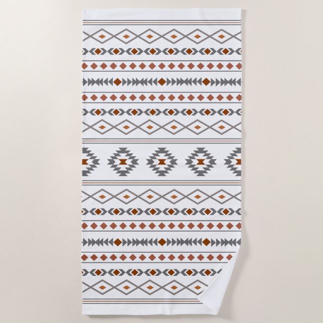 Aztec Reds Greys White Mixed Motifs Pattern Beach Towel (Front)