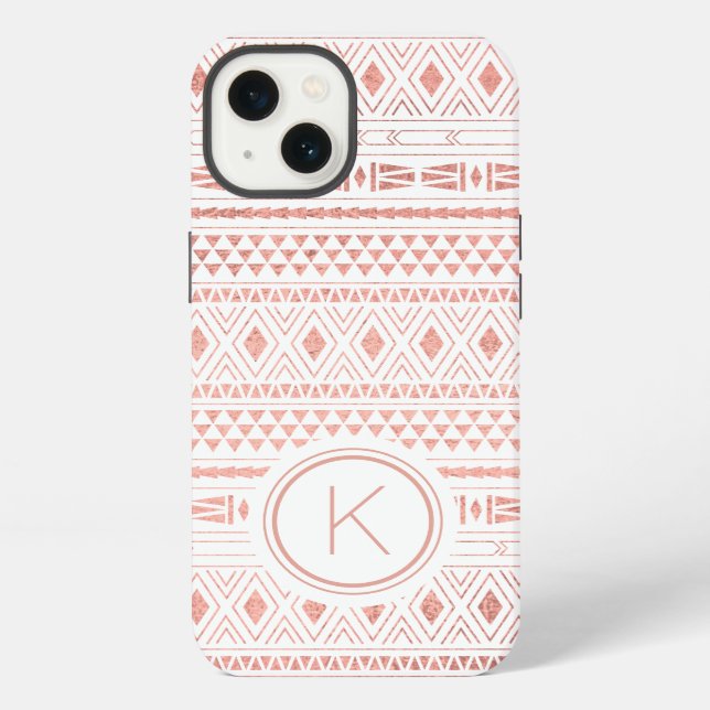 Aztec Rose Gold Geometric Monogram iPhone Case (Back)