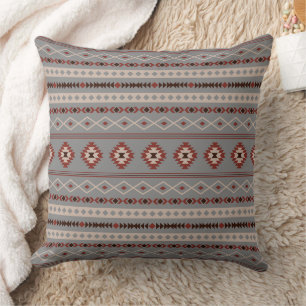 Aztec Rust Cream Brown Grey Mixed Motifs Pattern Cushion