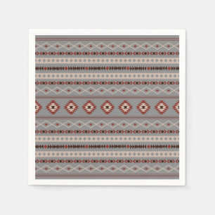 Aztec Rust Cream Brown Grey Mixed Motifs Pattern Napkin