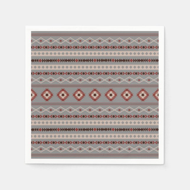 Aztec Rust Cream Brown Grey Mixed Motifs Pattern Napkin (Front)