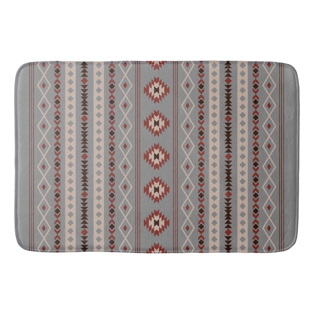 Aztec Rust Cream Brown Grey Mixed Motifs V Pattern Bath Mat (Front)
