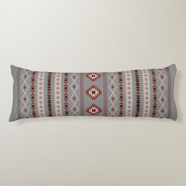 Aztec Rust Cream Brown Grey Mixed Motifs V Pattern Body Cushion (Front)