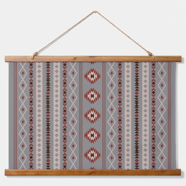 Aztec Rust Cream Brown Grey Mixed Motifs V Pattern Hanging Tapestry (Front)