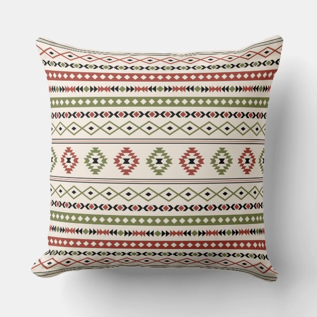 Aztec Rust Green Black Cream Mixed Motifs Pattern Cushion (Front)