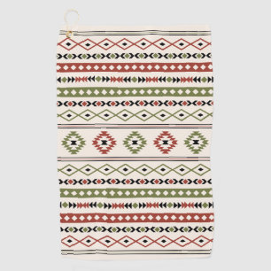 Aztec Rust Green Black Cream Mixed Motifs Pattern Golf Towel