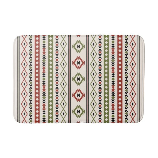 Aztec Rust Green Blk Crm Mixed Motifs (V) Pattern Bath Mat (Front)