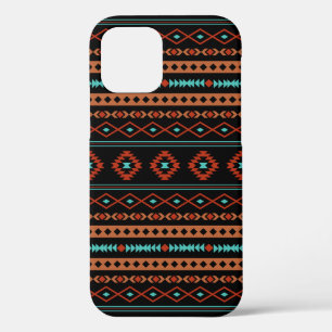 Aztec Rusts Teal Black Mixed Motifs Pattern iPhone 12 Case
