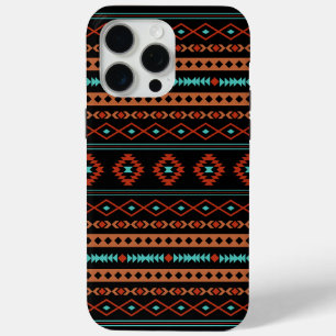 Aztec Rusts Teal Black Mixed Motifs Pattern iPhone 15 Pro Max Case