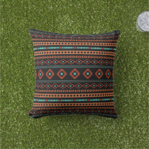 Aztec Rusts Teal Black Mixed Motifs Pattern Cushion