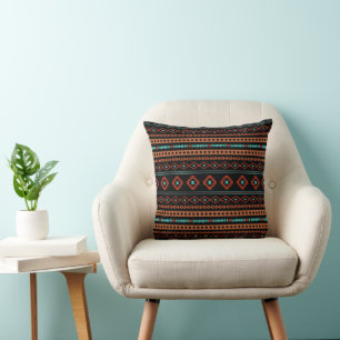 Aztec Rusts Teal Black Mixed Motifs Pattern Cushion