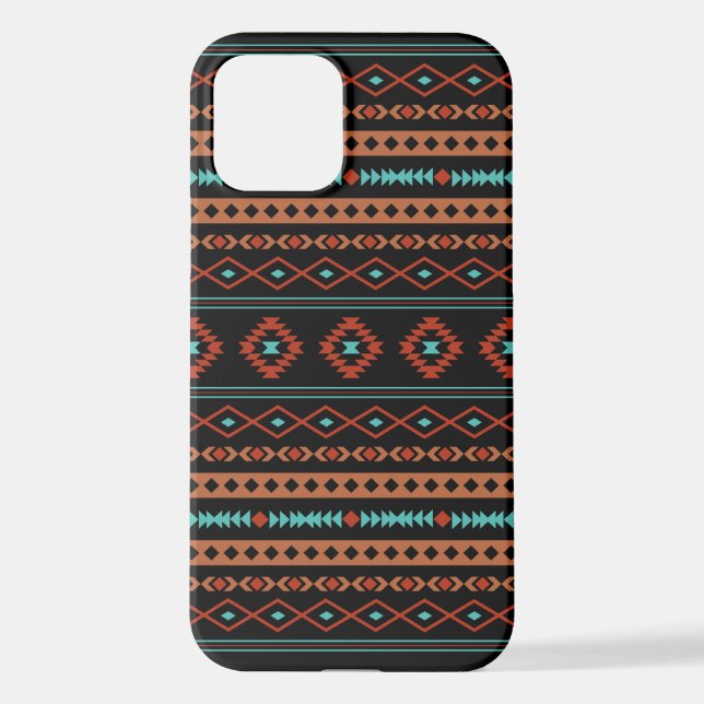 Aztec Rusts Teal Black Mixed Motifs Pattern iPhone Case (Back)