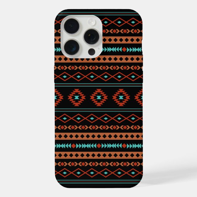 Aztec Rusts Teal Black Mixed Motifs Pattern iPhone Case (Back)