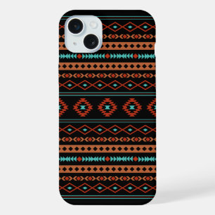 Aztec Rusts Teal Black Mixed Motifs Pattern iPhone 15 Plus Case