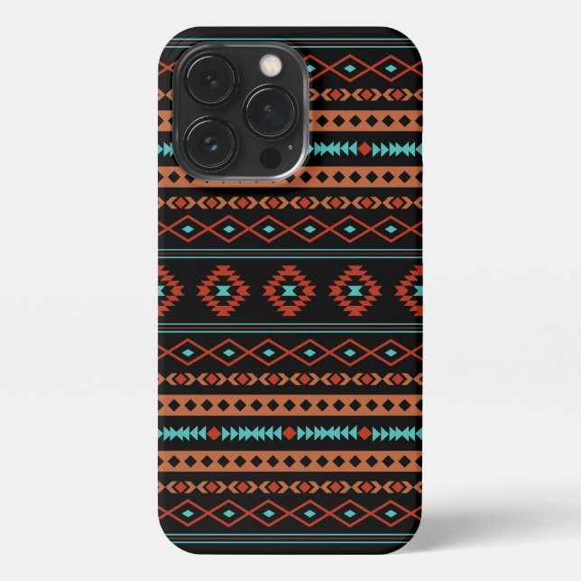 Aztec Rusts Teal Black Mixed Motifs Pattern iPhone Case (Back)