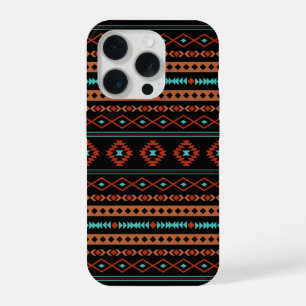 Aztec Rusts Teal Black Mixed Motifs Pattern iPhone 15 Pro Case