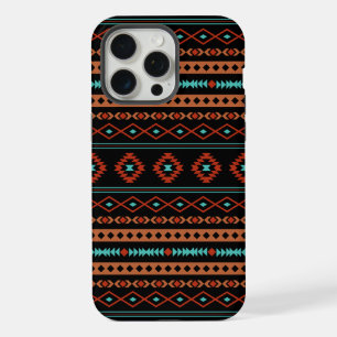 Aztec Rusts Teal Black Mixed Motifs Pattern iPhone 15 Pro Max Case