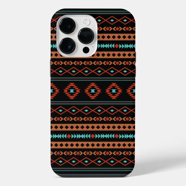 Aztec Rusts Teal Black Mixed Motifs Pattern iPhone Case (Back)